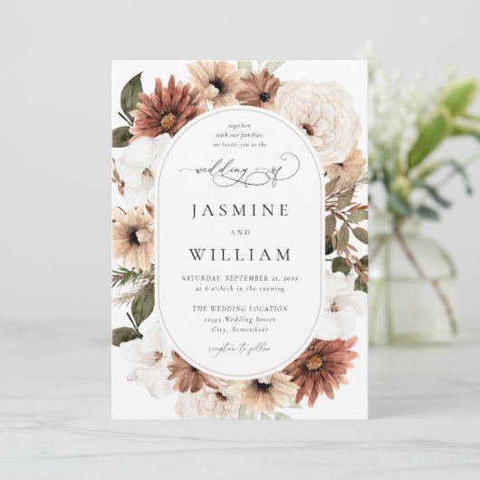 Rustige neutrale Boho Floral Wedding S2 Kaart (Staand voorkant)