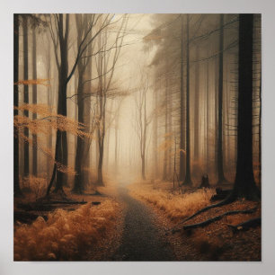 Rustige Nevelige Wandelpad Door Gouden Herfst Poster