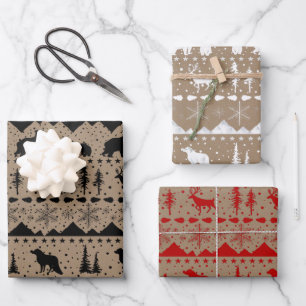 Rustige Noordse winterdieren gemengde kleuren Inpakpapier Vel