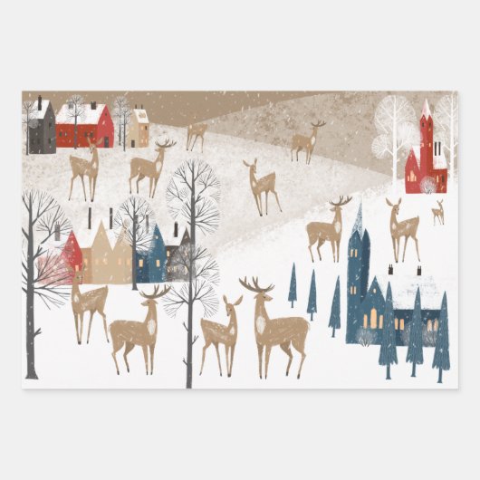 Rustige Nordic Winter Reindeer Mountain Inpakpapier Vel (Voorkant 2)