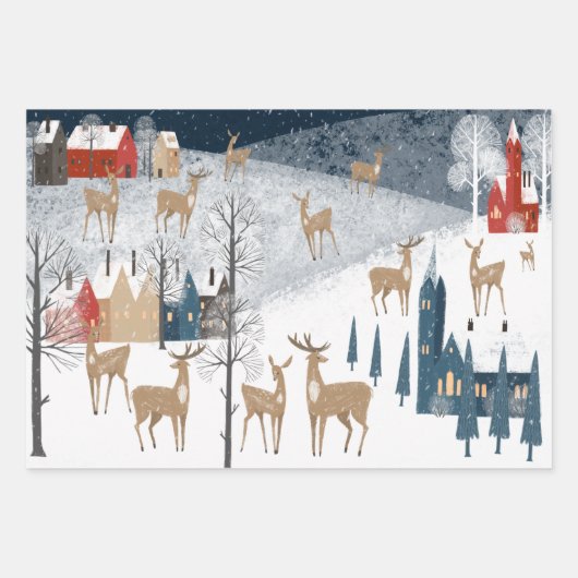 Rustige Nordic Winter Reindeer Mountain Inpakpapier Vel (Voorkant)