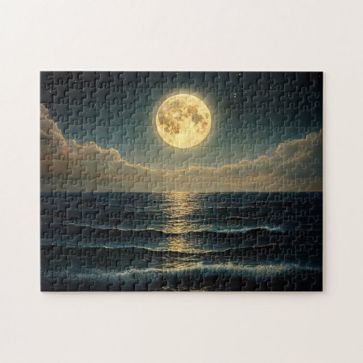 Rustige oceaan onder het volle maanlicht legpuzzel (Horizontaal)