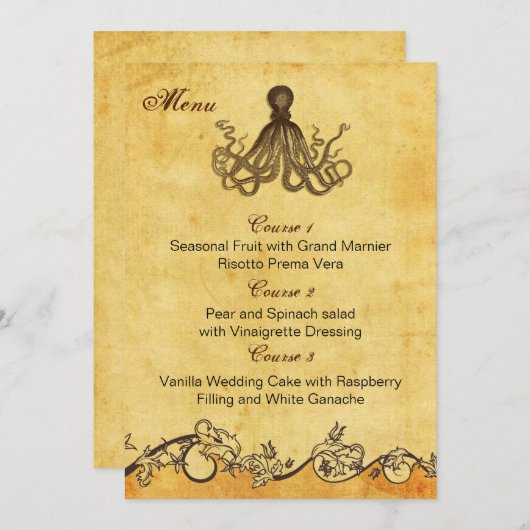 rustige octopus strandtrouwmenukaarten menu (Voorkant / Achterkant)