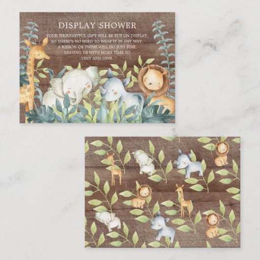 Rustige Oerwoud Dieren Baby Cadeaushow Informatiekaartje (Voorkant / Achterkant)