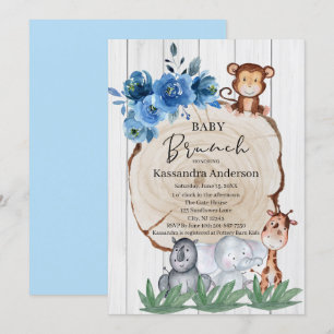 Rustige Oerwoud dieren Blush Floral Baby Brunch Kaart