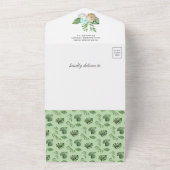 Rustige Oerwoud Waterverf Cute Dinosaur Baby showe All In One Uitnodiging (Buitenkant)