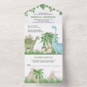 Rustige Oerwoud Waterverf Cute Dinosaur Baby showe All In One Uitnodiging (Binnen)
