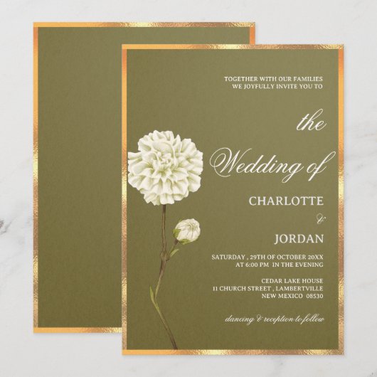 Rustige Olijf Groen en Witte Floral Wedding Kaart (Voorkant / Achterkant)