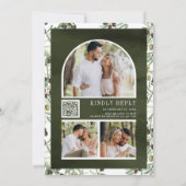 Rustige olijfbladeren Foto collage QR Code Weddens Kaart (Achterkant)