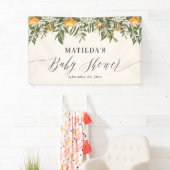 Rustige oranje botanische baby shower van citrusvr spandoek (Insitu)