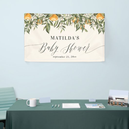 Rustige oranje botanische baby shower van citrusvr spandoek (Beurs)