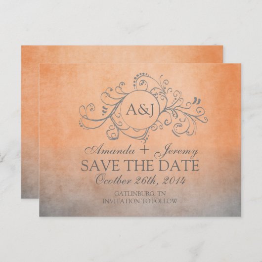 Rustige Oranje en grijze Bohemen sparen de datum Aankondigingskaart (Voorkant / Achterkant)