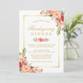 Rustige Oranje Floral Chic Gold Thanksgiving Kaart (Staand voorkant)