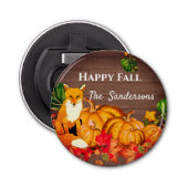 Rustige Oranje Fox Pumpkin-Herfst — Autumn Leaves Button Flesopener (Voorkant)