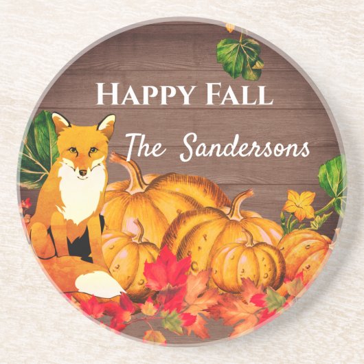 Rustige Oranje  Fox Pumpkin-Herfst — Autumn Leaves Zandsteen Onderzetter (Voorkant)