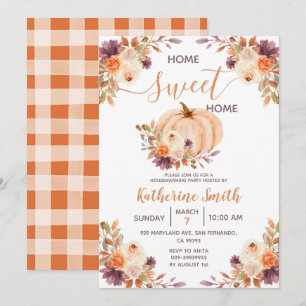 Rustige Oranje pompoen Floral Housewarming Party Kaart