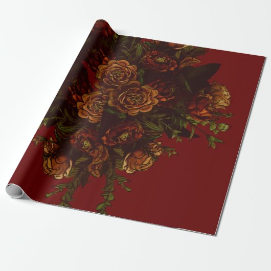 Rustige Oranje Rode Herfst Elegant Gothic Wedding Cadeaupapier (Uitgerold)