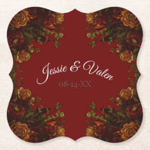 Rustige Oranje Rode Herfst Elegant Gothic Wedding Kartonnen Onderzetters