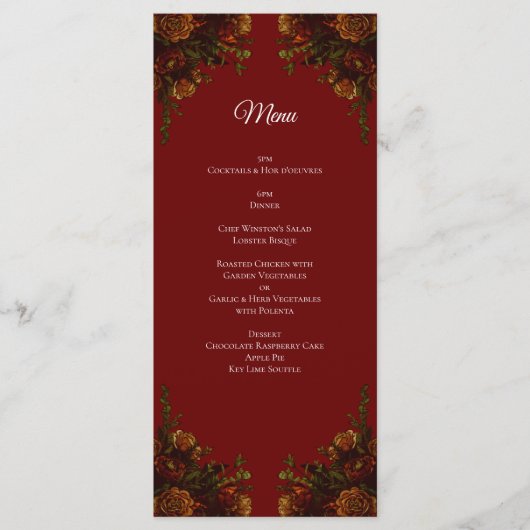 Rustige Oranje Rode Herfst Elegant Gothic Wedding Menu (Voorkant)