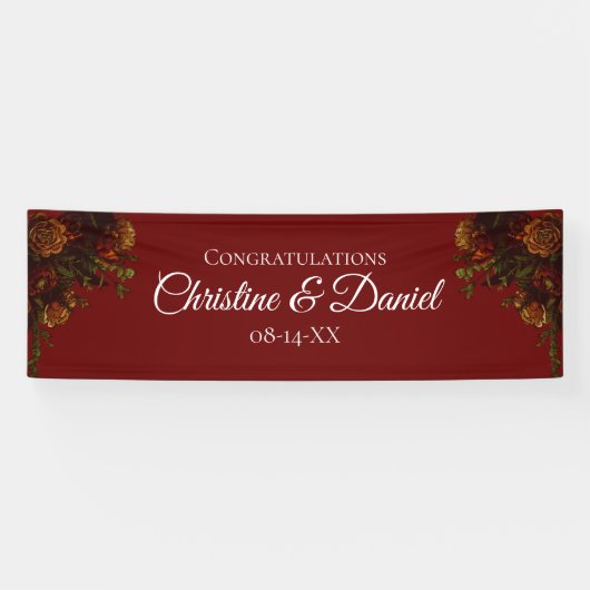Rustige Oranje Rode Herfst Elegant Gothic Wedding Spandoek (Horizontaal)