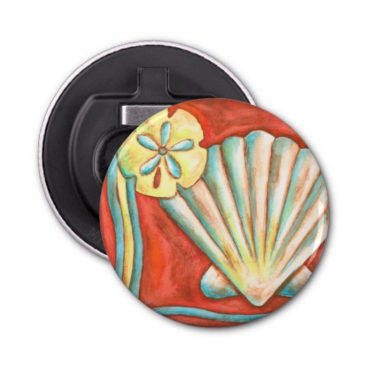 Rustige Oranje zeeschelpen Button Flesopener (Voorkant)