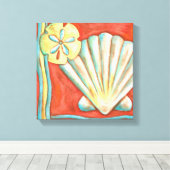 Rustige Oranje zeeschelpen Canvas Afdruk (Insitu (Houten vloer))
