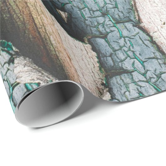 Rustige, oude, lichtblauwe, groene peling cadeaupapier (Rol Hoek)