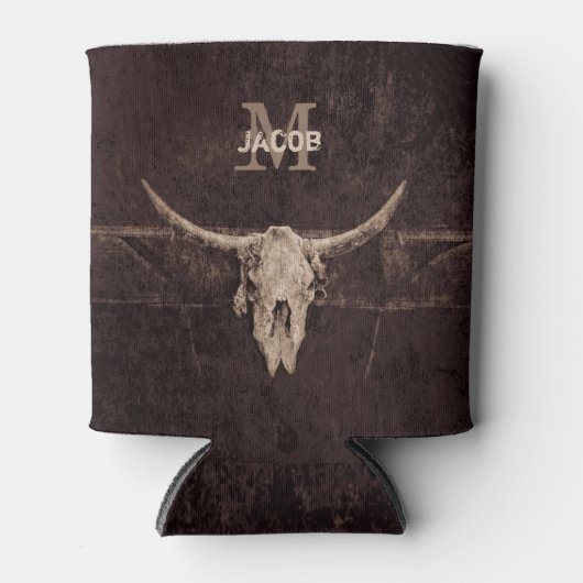 Rustige oude Westerne monogram bruin beige bull sc Blikjeskoeler (Voorkant)