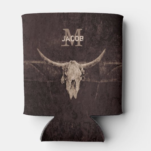 Rustige oude Westerne monogram bruin beige bull sc Blikjeskoeler (Achterkant)