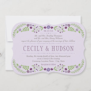 Rustige Paarse en groene Floral Wedding Kaart