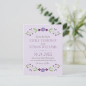 Rustige Paarse en groene Floral Wedding Save The Date (Staand voorkant)