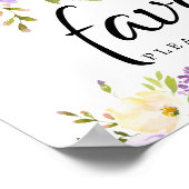 Rustige Paarse en Ivory Floral Favor Sign Poster (Hoek)