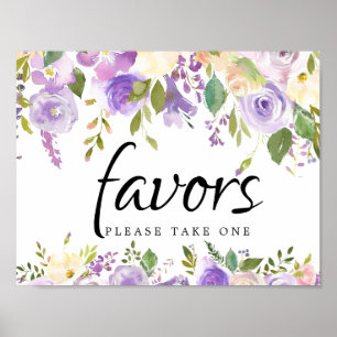 Rustige Paarse en Ivory Floral Favor Sign Poster