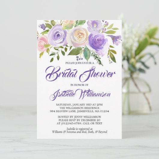 Rustige Paarse Floral Bridal Shower Kaart (Staand voorkant)