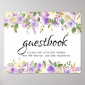 Rustige Paarse Floral Guestbook Poster (Voorkant)