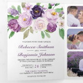 Rustige Paarse Floral in één QR-code bruiloft Drieluik Uitnodiging (Binnenzijde eerst)