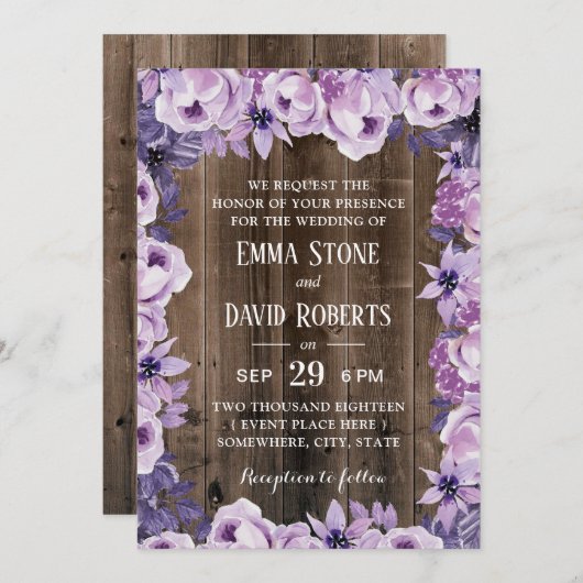 Rustige Paarse Floral Lijst Elegant Barn Wedding Kaart (Voorkant / Achterkant)