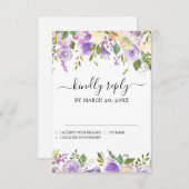 Rustige Paarse Floral Wedding RSVP Kaartje (Voorkant / Achterkant)