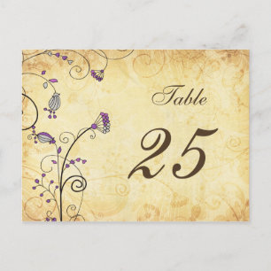 rustige  paarse florale tabelnummers briefkaart