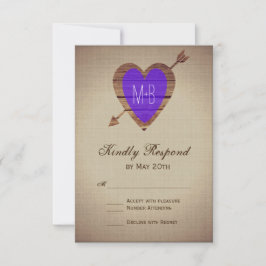 Rustige Paarse Heart Arrow Wedding RSVP-kaarten RSVP Kaartje