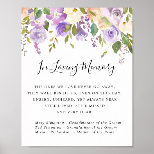 Rustige Paarse herdenkingsgebaar voor Floral Weddi Poster (Voorkant)
