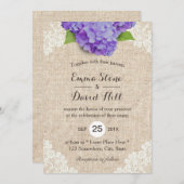 Rustige Paarse Hydrangea Floral Lace Burlap Weddin Kaart (Voorkant / Achterkant)