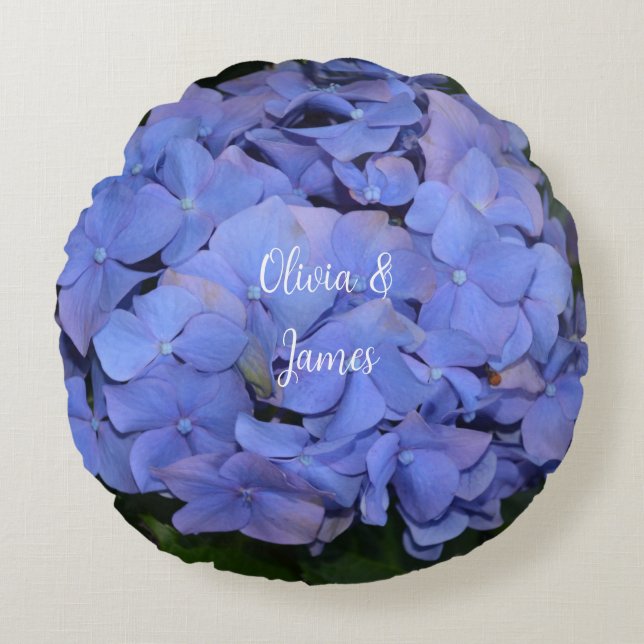 Rustige Paarse Hydrangea macrophylla Rond Kussen (Voorkant)