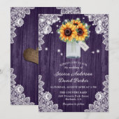 Rustige Paarse Lace Mason Jar Sunflower Wedding Kaart (Voorkant / Achterkant)