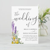 Rustige Paarse lavender en Lemons Wedding Kaart (Staand voorkant)