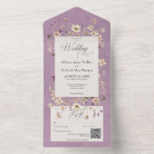 Rustige Paarse Lijst van wilde bloemen QR-code All In One Uitnodiging (Binnen)
