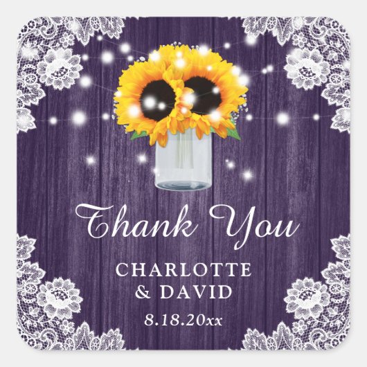 Rustige Paarse Mason Jar Lace Sunflower Stickers (Voorkant)