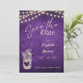 Rustige Paarse Mason Jar Save Dates Digital Print Kaart (Staand voorkant)
