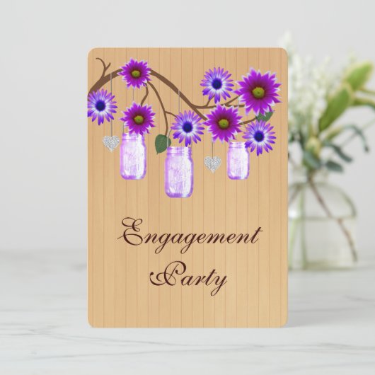 Rustige Paarse Mason Jars Engagement Party nodigt  Kaart (Staand voorkant)