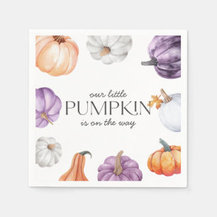 Rustige paarse oranje witte pompoen baby shower servet